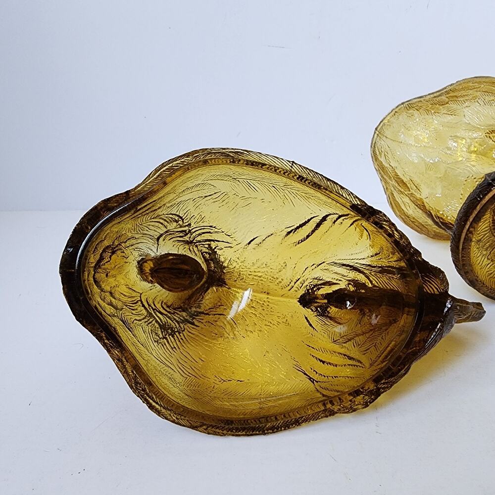 Vintage Golden Amber Glass Rooster Pedestal Lidded Candy Dish 9” Tall Unmarked - Picture 9 of 9